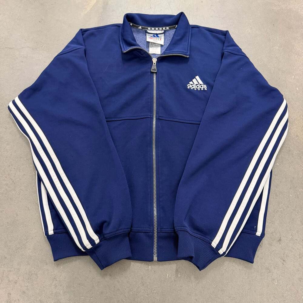 Vintage Adidas Soccer Navy Blue Track Jacket Size Medium